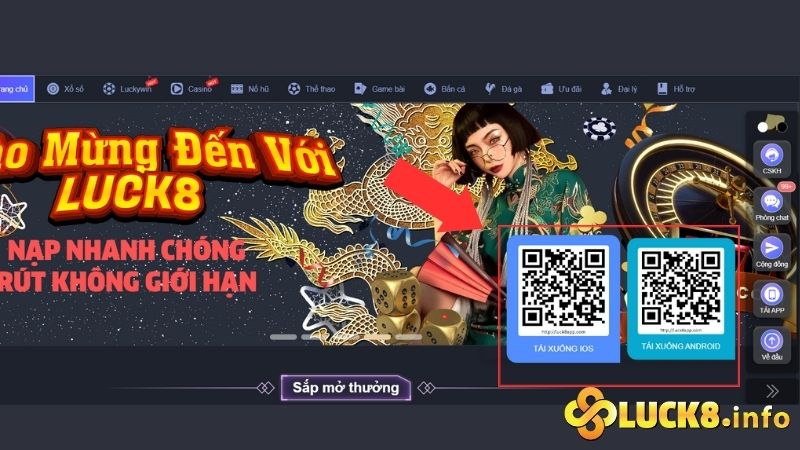 Tải ứng dụng game bài Luck8 bằng cách quét mã QR